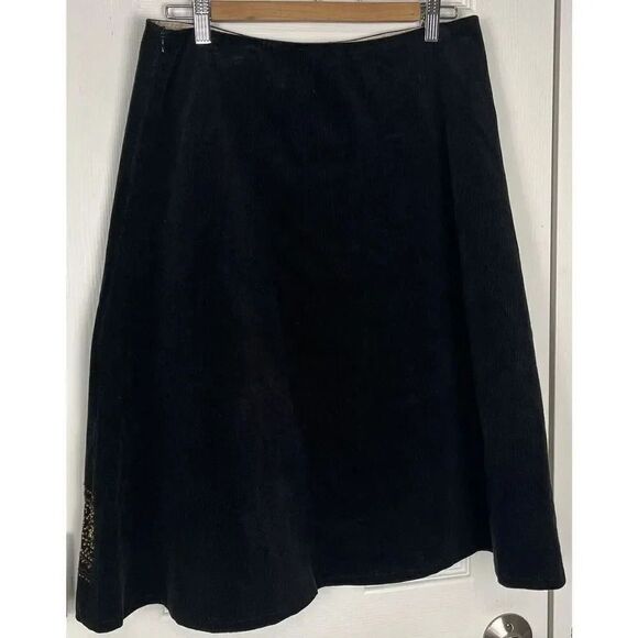 Willi Smith Black Cords Corduroy Gold Floral Embroidered Swing Full Skirt 10 - Picture 6 of 8